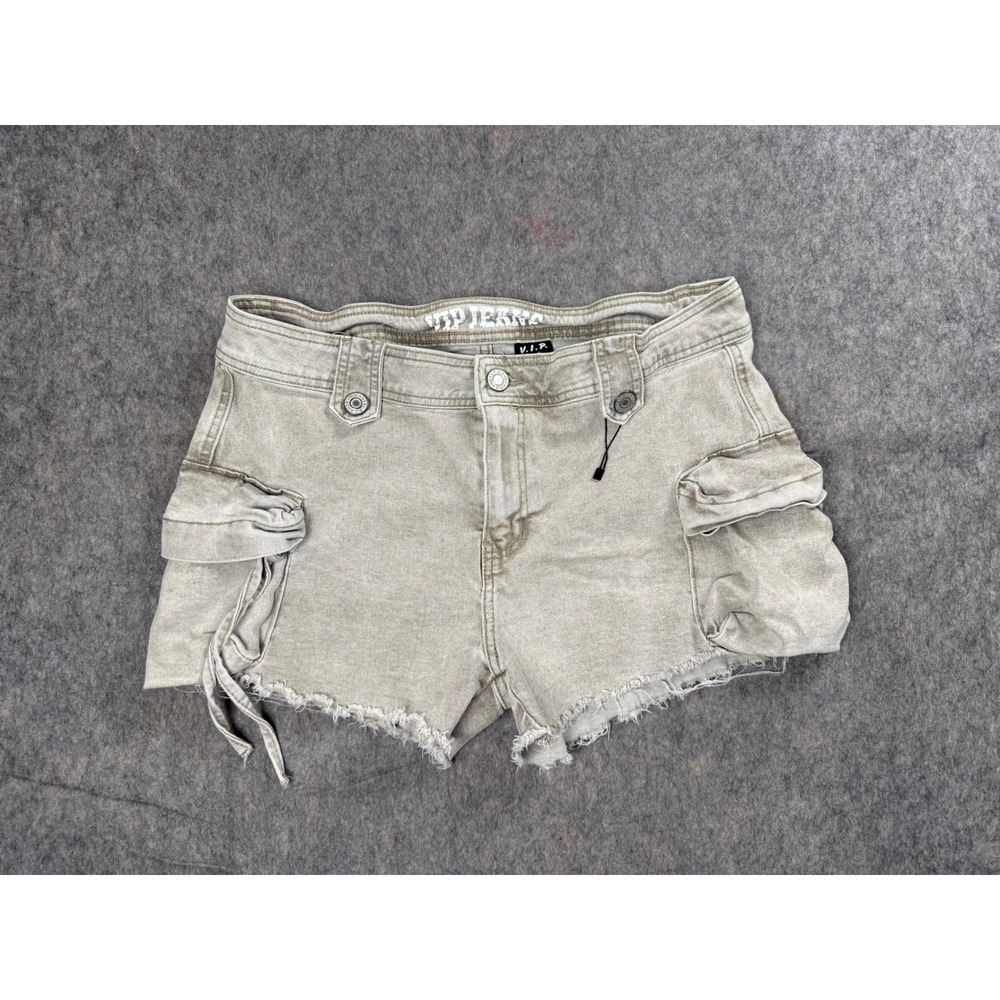 V.I.P. Cargo Denim Shorts Women 14 Tan Cotton Blend Low Rise Y2K Grunge Festival